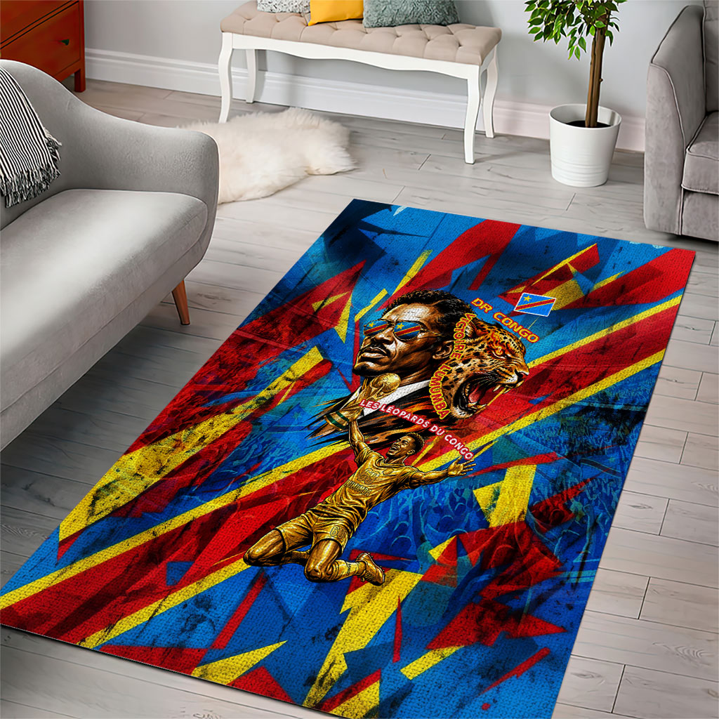 DR Congo Patrice Lumumba Football Victory Area Rug African Pride Leopard And Flag
