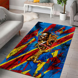 DR Congo Patrice Lumumba Football Victory Area Rug African Pride Leopard And Flag