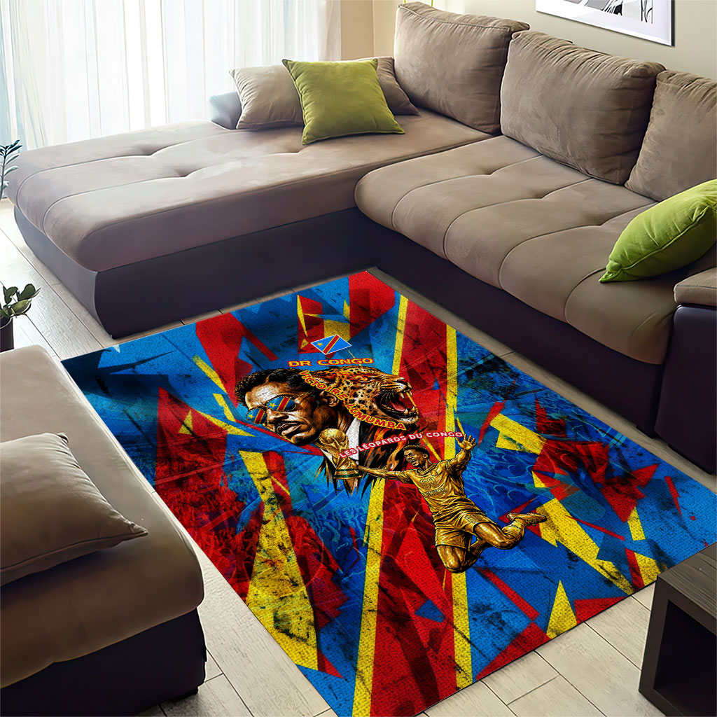 DR Congo Patrice Lumumba Football Victory Area Rug African Pride Leopard And Flag