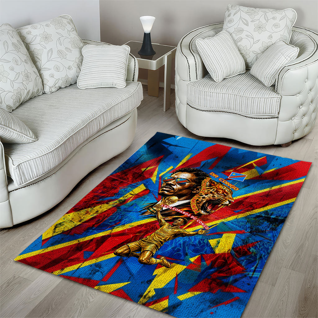DR Congo Patrice Lumumba Football Victory Area Rug African Pride Leopard And Flag