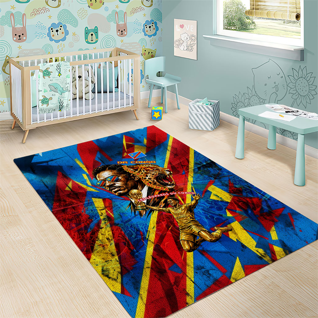 DR Congo Patrice Lumumba Football Victory Area Rug African Pride Leopard And Flag