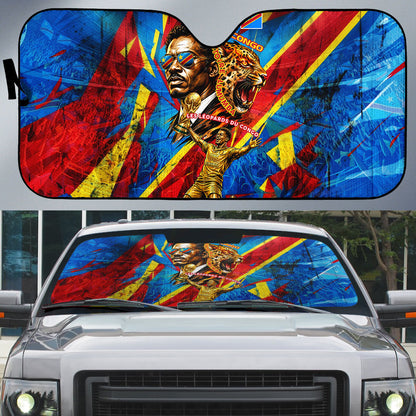 DR Congo Patrice Lumumba Football Victory Auto Sun Shade African Pride Leopard And Flag