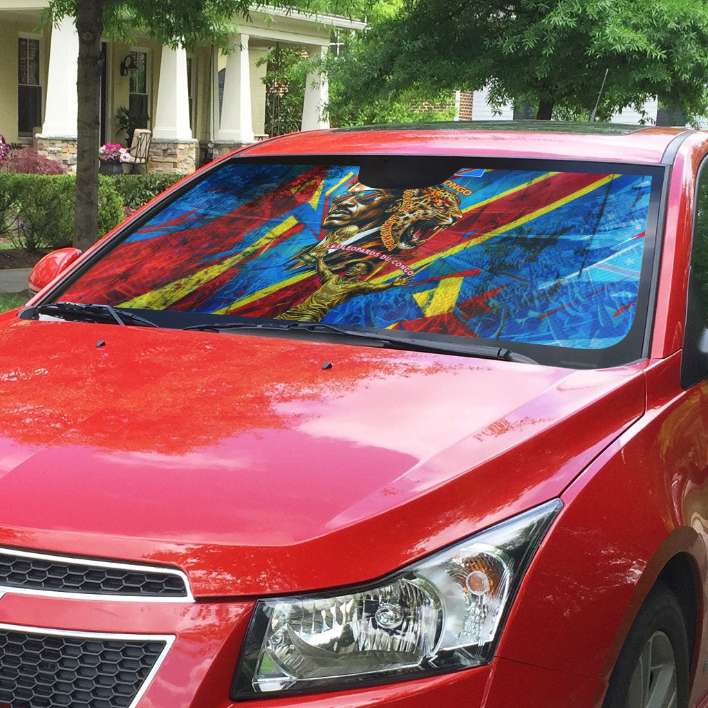 DR Congo Patrice Lumumba Football Victory Auto Sun Shade African Pride Leopard And Flag