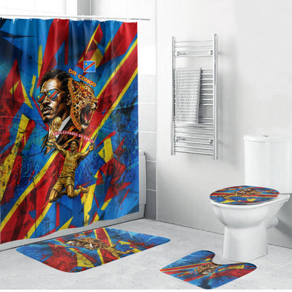 DR Congo Patrice Lumumba Football Victory Bathroom Set African Pride Leopard And Flag