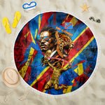 DR Congo Patrice Lumumba Football Victory Beach Blanket African Pride Leopard And Flag