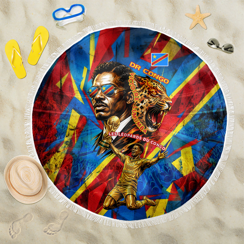 DR Congo Patrice Lumumba Football Victory Beach Blanket African Pride Leopard And Flag