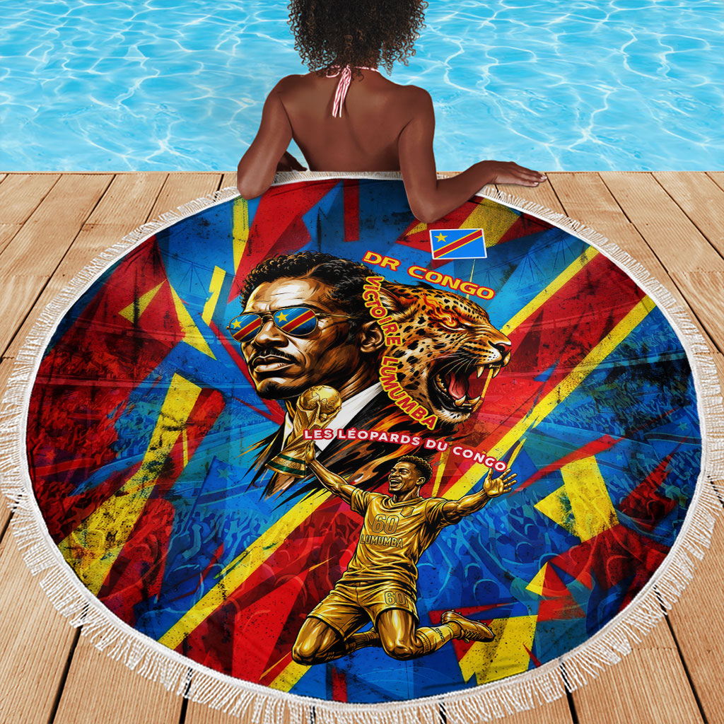 DR Congo Patrice Lumumba Football Victory Beach Blanket African Pride Leopard And Flag