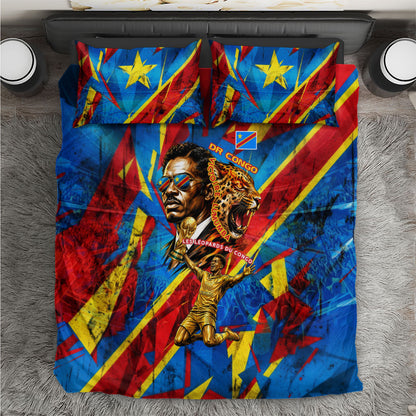 DR Congo Patrice Lumumba Football Victory Bedding Set African Pride Leopard And Flag