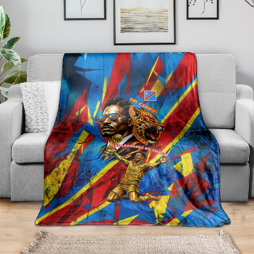DR Congo Patrice Lumumba Football Victory Blanket African Pride Leopard And Flag
