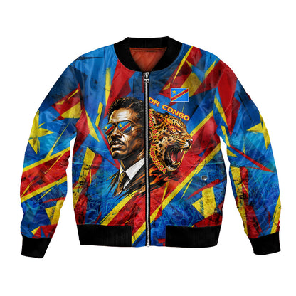 DR Congo Patrice Lumumba Football Victory Bomber Jacket African Pride Leopard And Flag