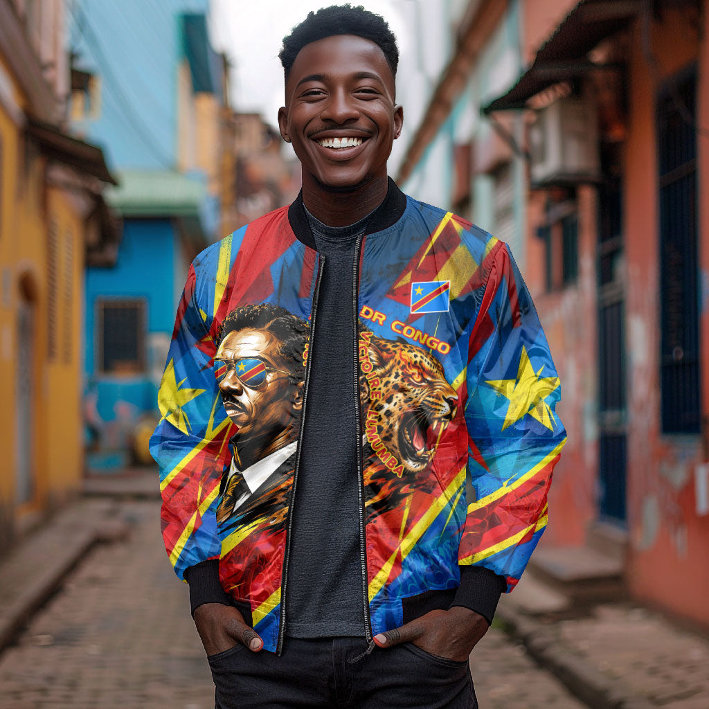 DR Congo Patrice Lumumba Football Victory Bomber Jacket African Pride Leopard And Flag