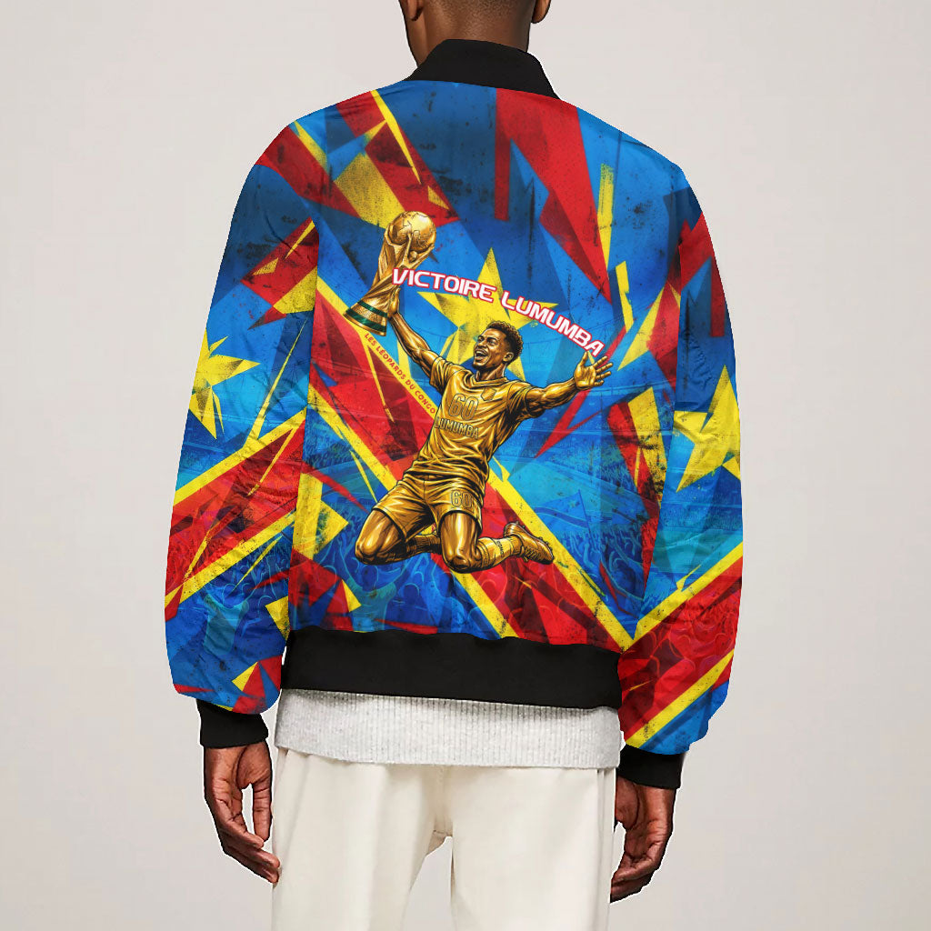 DR Congo Patrice Lumumba Football Victory Bomber Jacket African Pride Leopard And Flag
