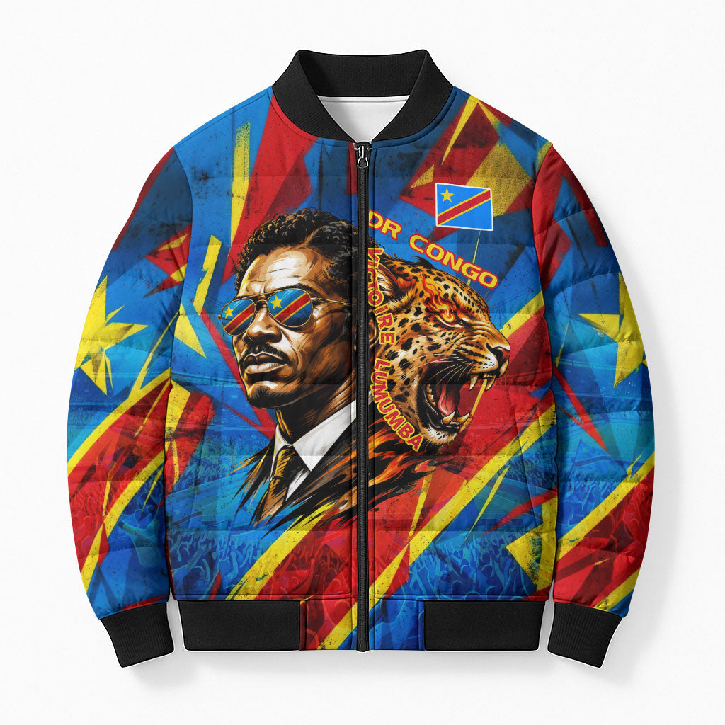 DR Congo Patrice Lumumba Football Victory Bomber Puffer Jacket African Pride Leopard And Flag