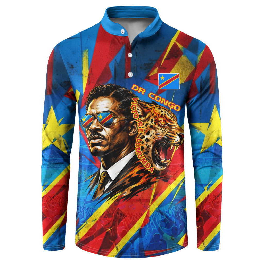 DR Congo Patrice Lumumba Football Victory Button Sweatshirt African Pride Leopard And Flag