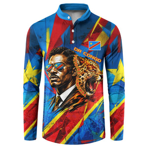DR Congo Patrice Lumumba Football Victory Button Sweatshirt African Pride Leopard And Flag