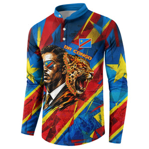 DR Congo Patrice Lumumba Football Victory Button Sweatshirt African Pride Leopard And Flag