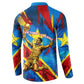 DR Congo Patrice Lumumba Football Victory Button Sweatshirt African Pride Leopard And Flag