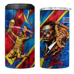 DR Congo Patrice Lumumba Football Victory 4 in 1 Can Cooler Tumbler African Pride Leopard And Flag