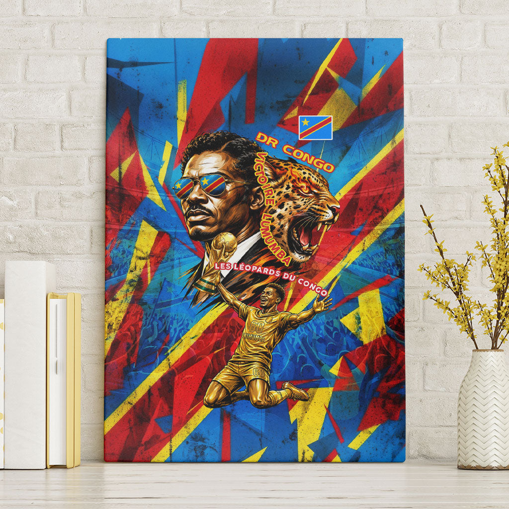 DR Congo Patrice Lumumba Football Victory Canvas Wall Art African Pride Leopard And Flag