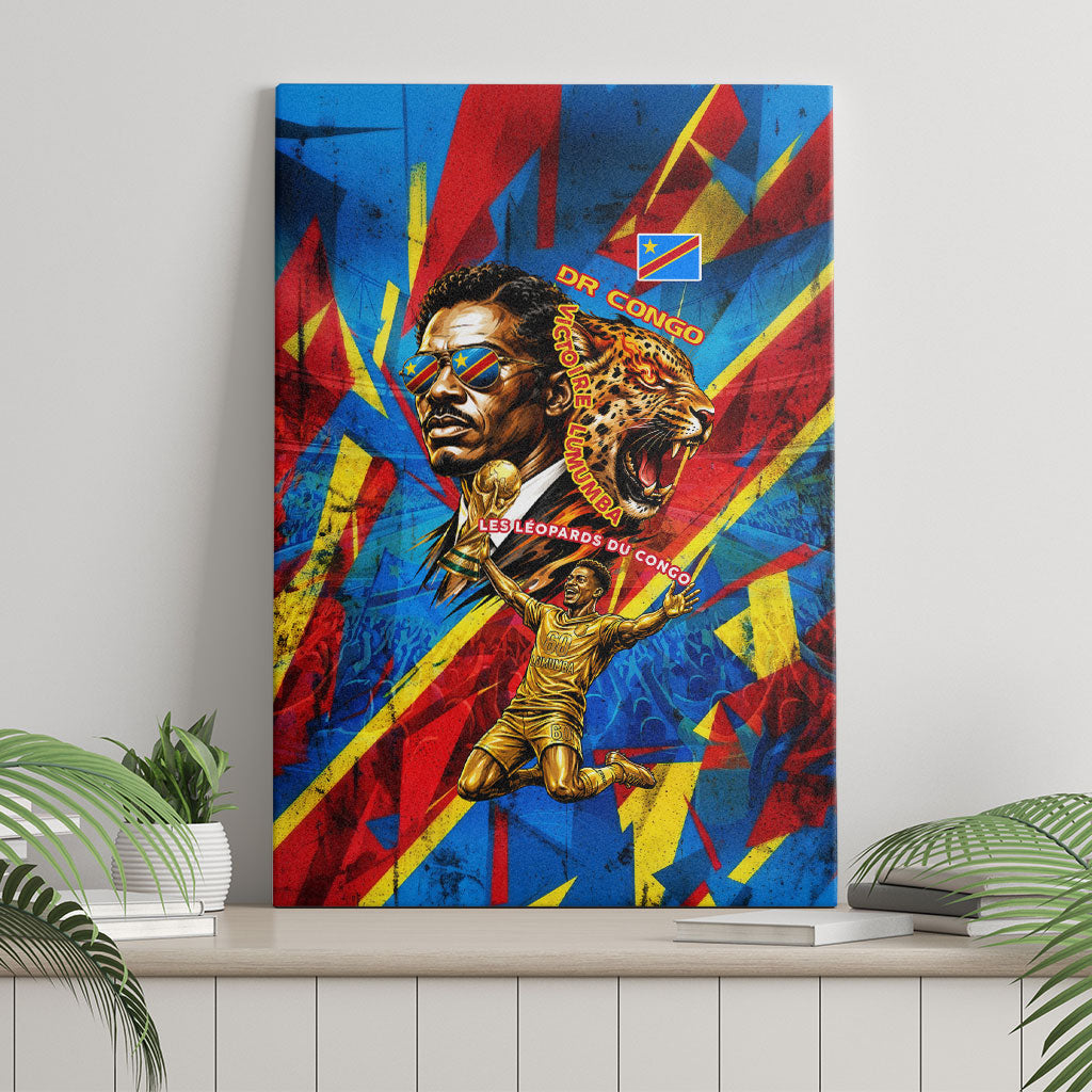 DR Congo Patrice Lumumba Football Victory Canvas Wall Art African Pride Leopard And Flag