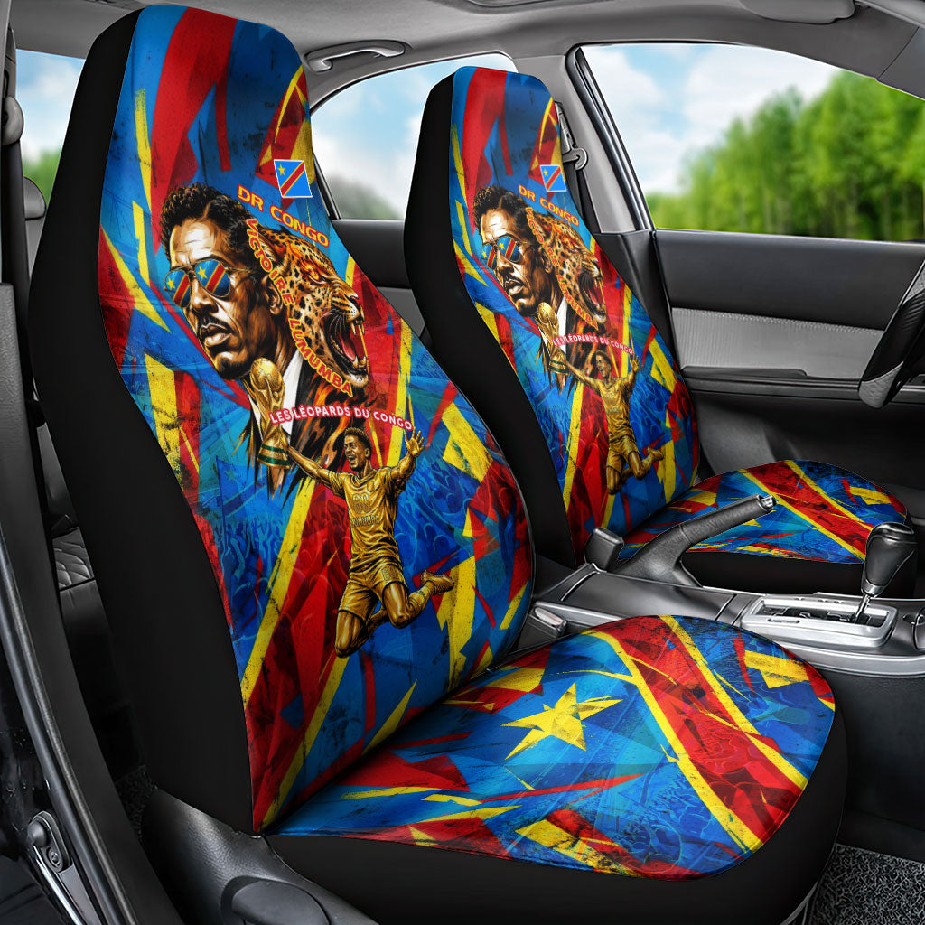 DR Congo Patrice Lumumba Football Victory Car Seat Cover African Pride Leopard And Flag