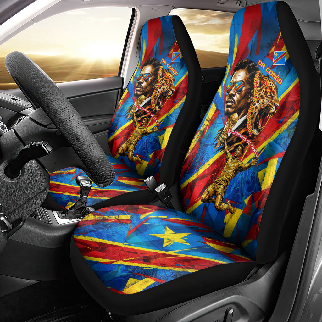 DR Congo Patrice Lumumba Football Victory Car Seat Cover African Pride Leopard And Flag