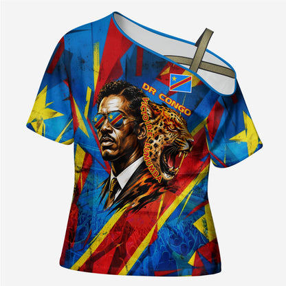 DR Congo Patrice Lumumba Football Victory Cross Shoulder Shirt African Pride Leopard And Flag