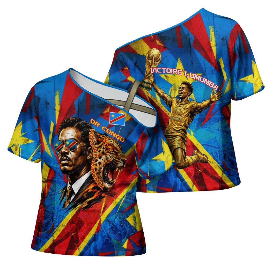 DR Congo Patrice Lumumba Football Victory Cross Shoulder Shirt African Pride Leopard And Flag
