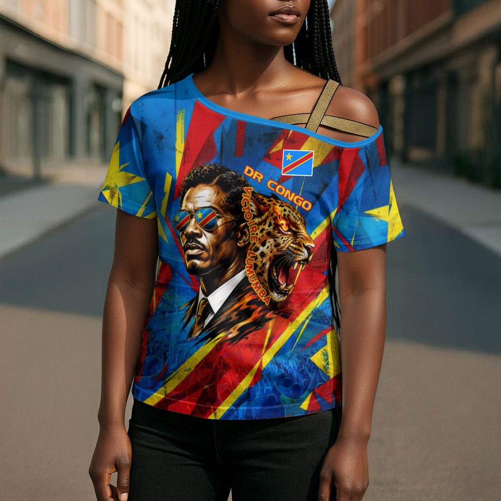 DR Congo Patrice Lumumba Football Victory Cross Shoulder Shirt African Pride Leopard And Flag