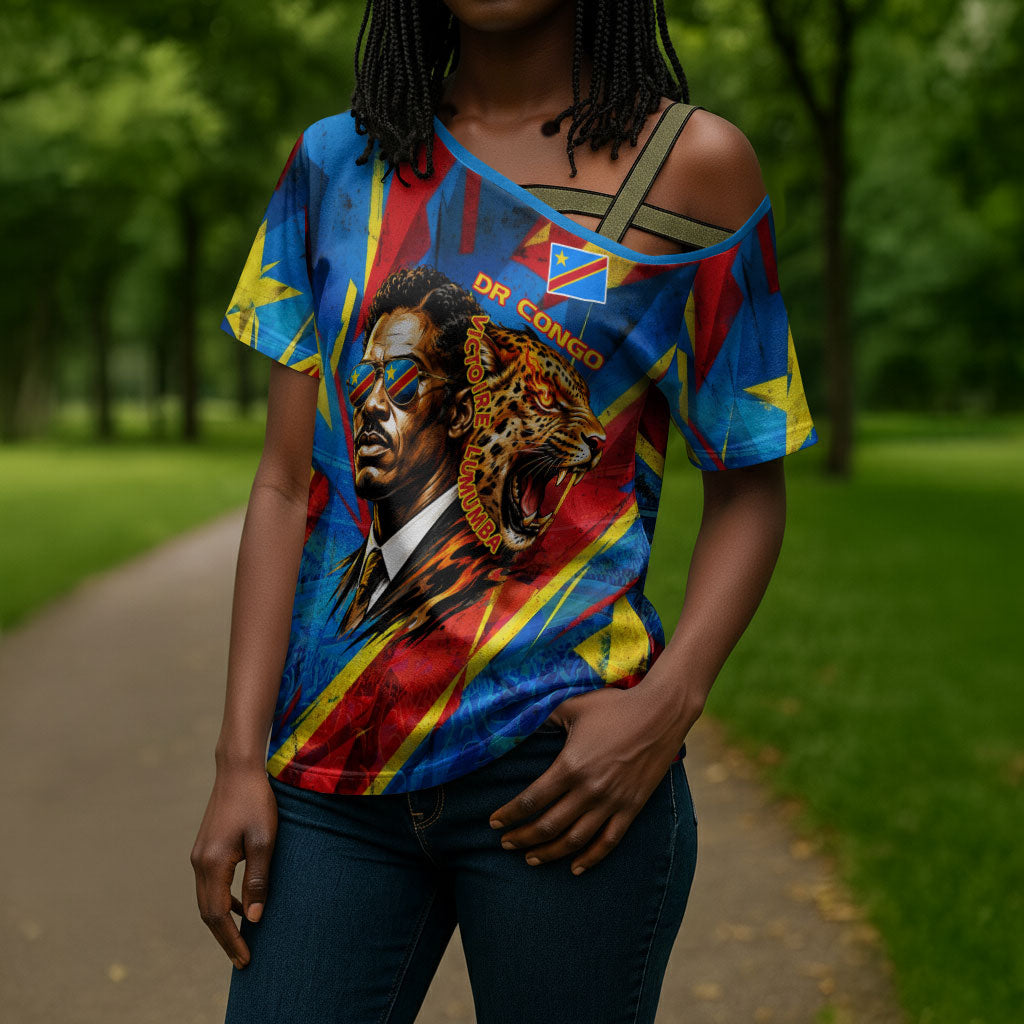DR Congo Patrice Lumumba Football Victory Cross Shoulder Shirt African Pride Leopard And Flag