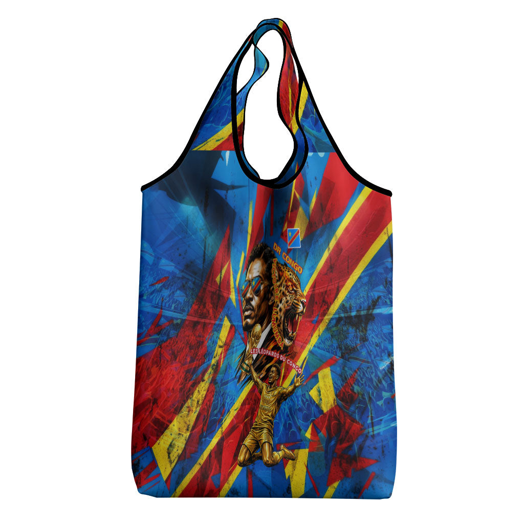 DR Congo Patrice Lumumba Football Victory Grocery Bag African Pride Leopard And Flag
