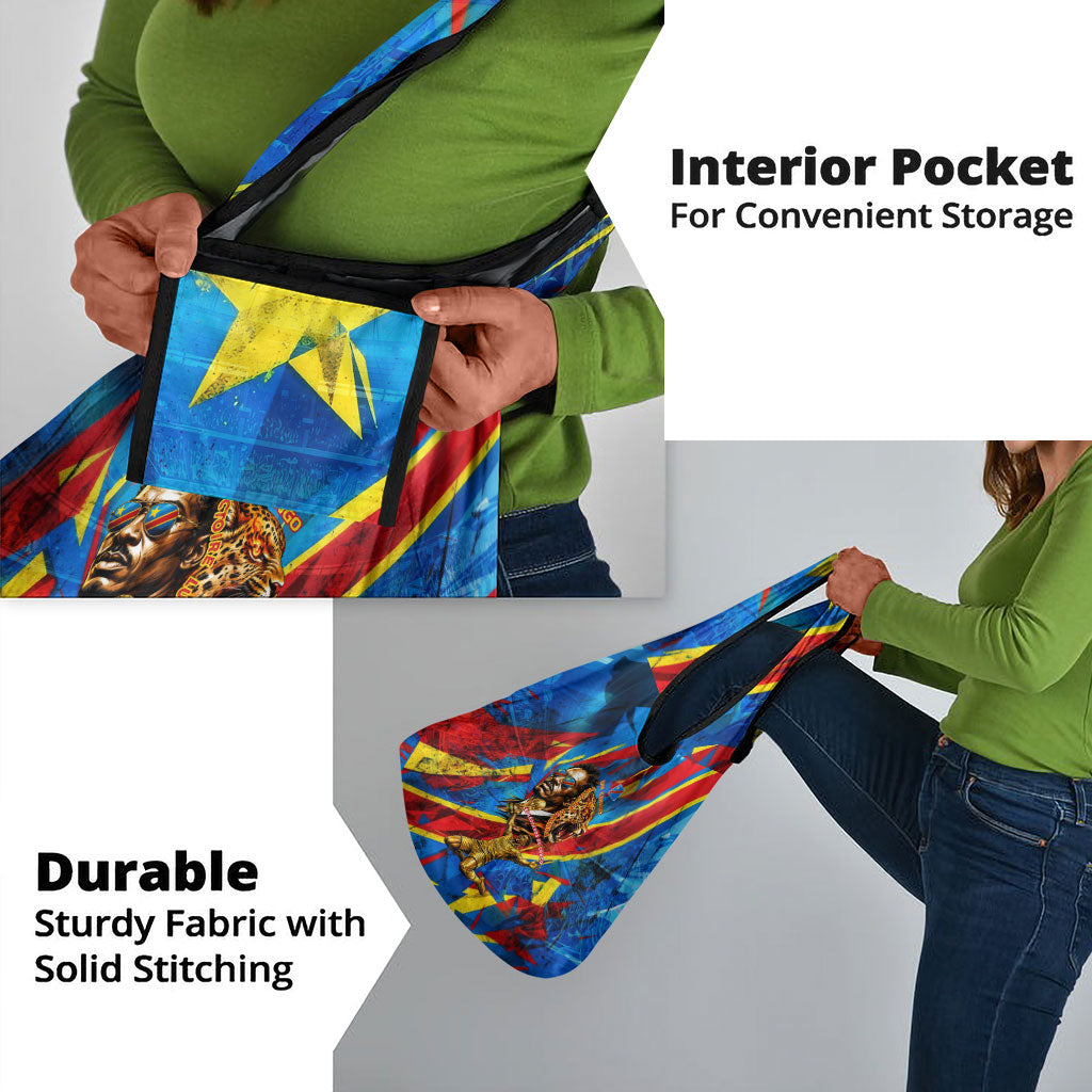 DR Congo Patrice Lumumba Football Victory Grocery Bag African Pride Leopard And Flag