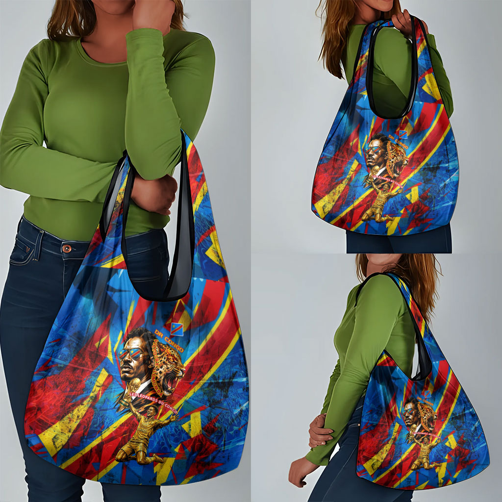 DR Congo Patrice Lumumba Football Victory Grocery Bag African Pride Leopard And Flag