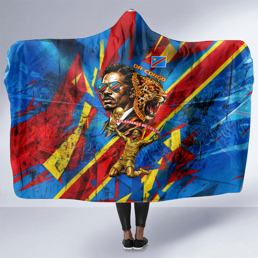 DR Congo Patrice Lumumba Football Victory Hooded Blanket African Pride Leopard And Flag