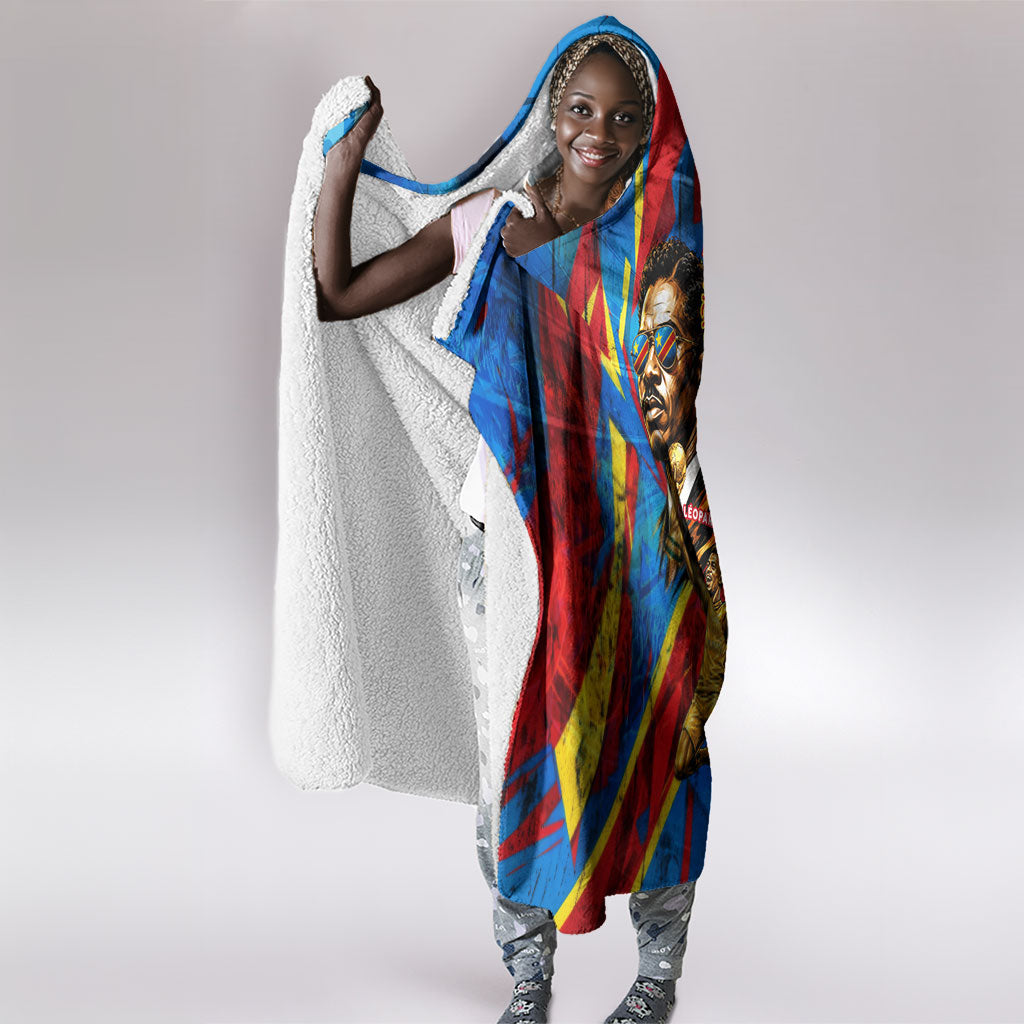 DR Congo Patrice Lumumba Football Victory Hooded Blanket African Pride Leopard And Flag