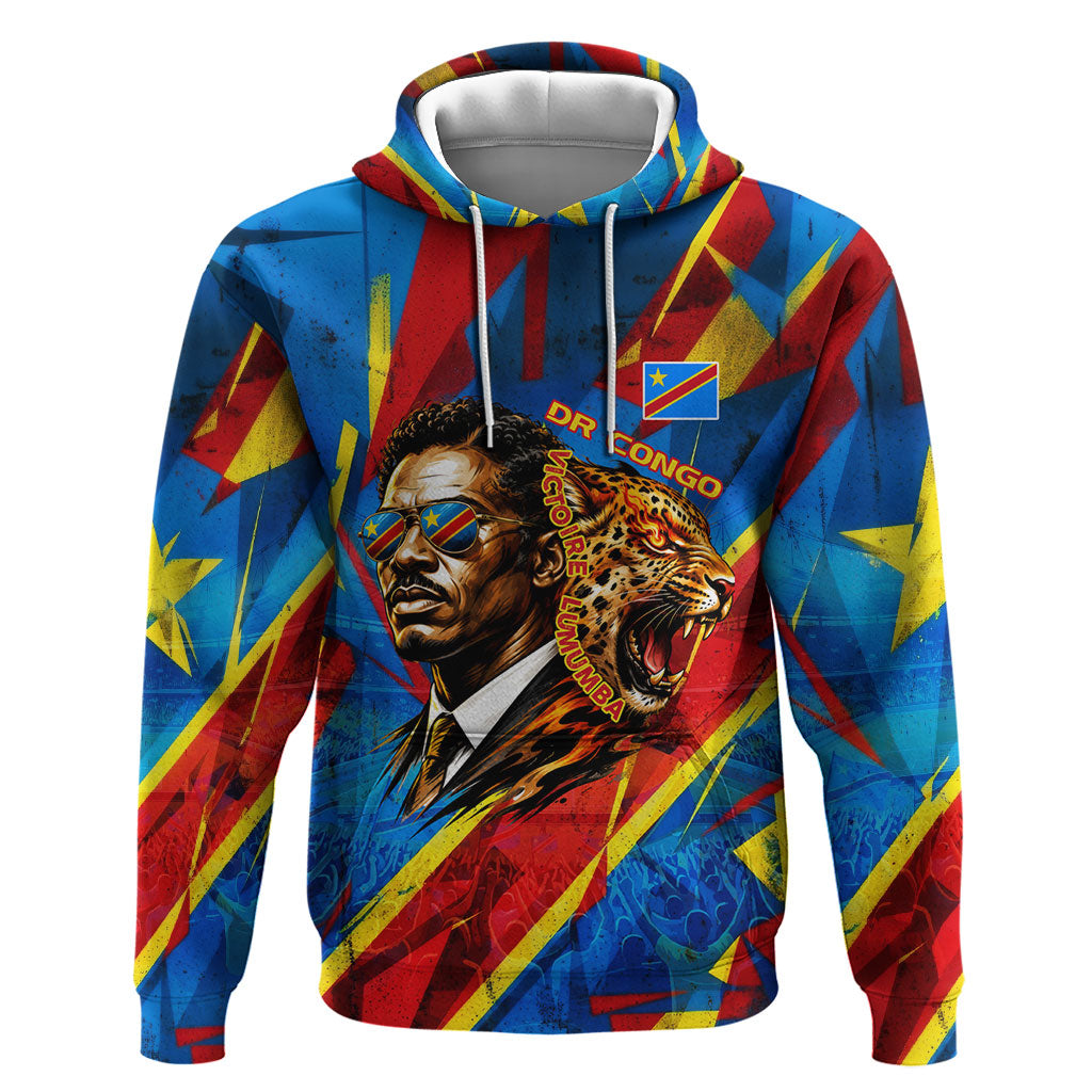 DR Congo Patrice Lumumba Football Victory Hoodie African Pride Leopard And Flag