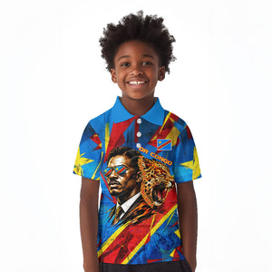 DR Congo Patrice Lumumba Football Victory Kid Polo Shirt African Pride Leopard And Flag