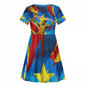 DR Congo Patrice Lumumba Football Victory Kid Short Sleeve Dress African Pride Leopard And Flag