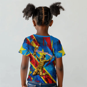 DR Congo Patrice Lumumba Football Victory Kid T shirt African Pride Leopard And Flag