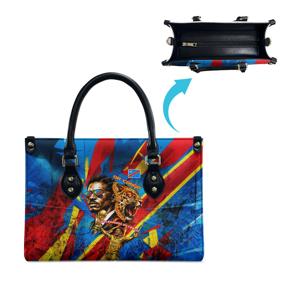 DR Congo Patrice Lumumba Football Victory Leather Bag African Pride Leopard And Flag