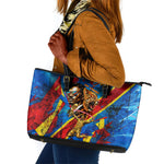 DR Congo Patrice Lumumba Football Victory Leather Tote Bag African Pride Leopard And Flag