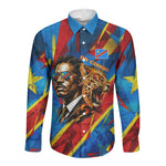 DR Congo Patrice Lumumba Football Victory Long Sleeve Button Shirt African Pride Leopard And Flag