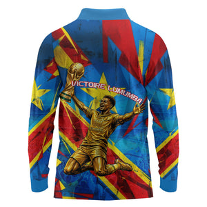 DR Congo Patrice Lumumba Football Victory Long Sleeve Polo Shirt African Pride Leopard And Flag