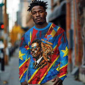DR Congo Patrice Lumumba Football Victory Long Sleeve Shirt African Pride Leopard And Flag