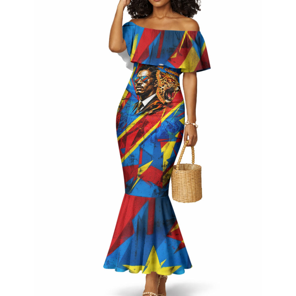 DR Congo Patrice Lumumba Football Victory Mermaid Dress African Pride Leopard And Flag