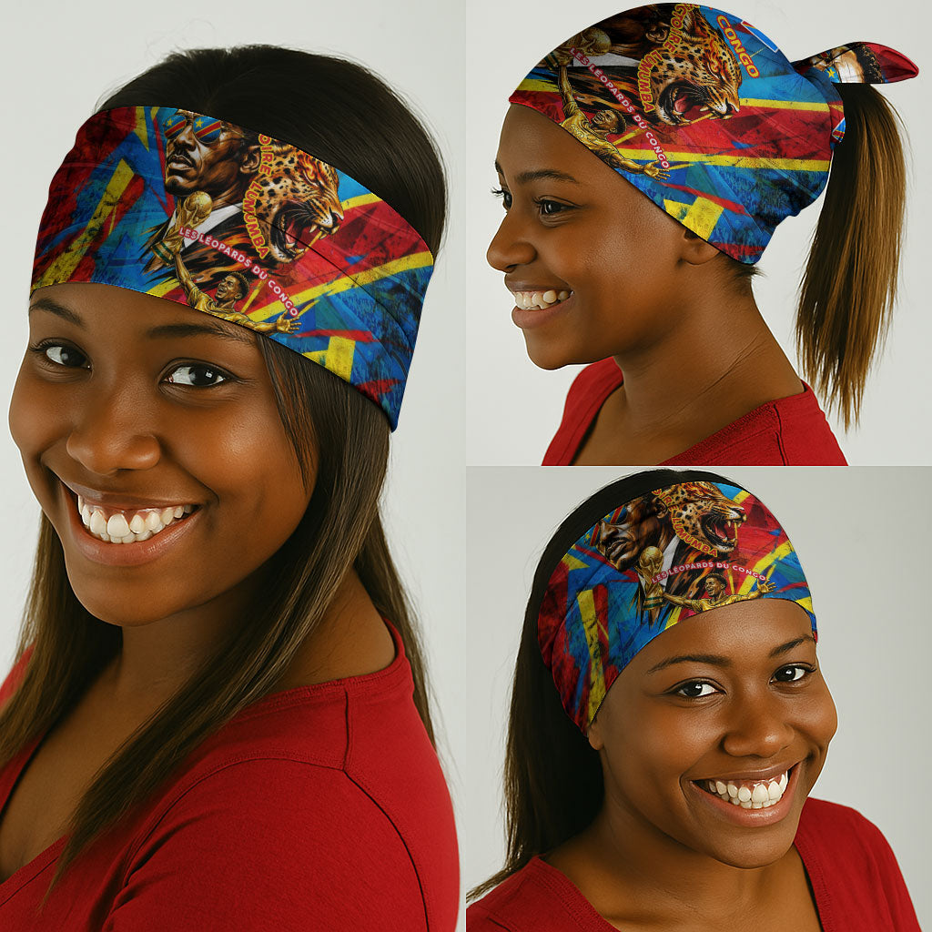 DR Congo Patrice Lumumba Football Victory Neck Gaiter African Pride Leopard And Flag