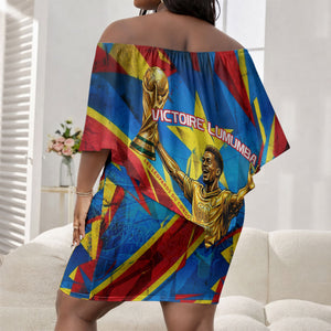 DR Congo Patrice Lumumba Football Victory Off Shoulder Short Dress African Pride Leopard And Flag