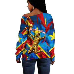 DR Congo Patrice Lumumba Football Victory Off Shoulder Sweater African Pride Leopard And Flag