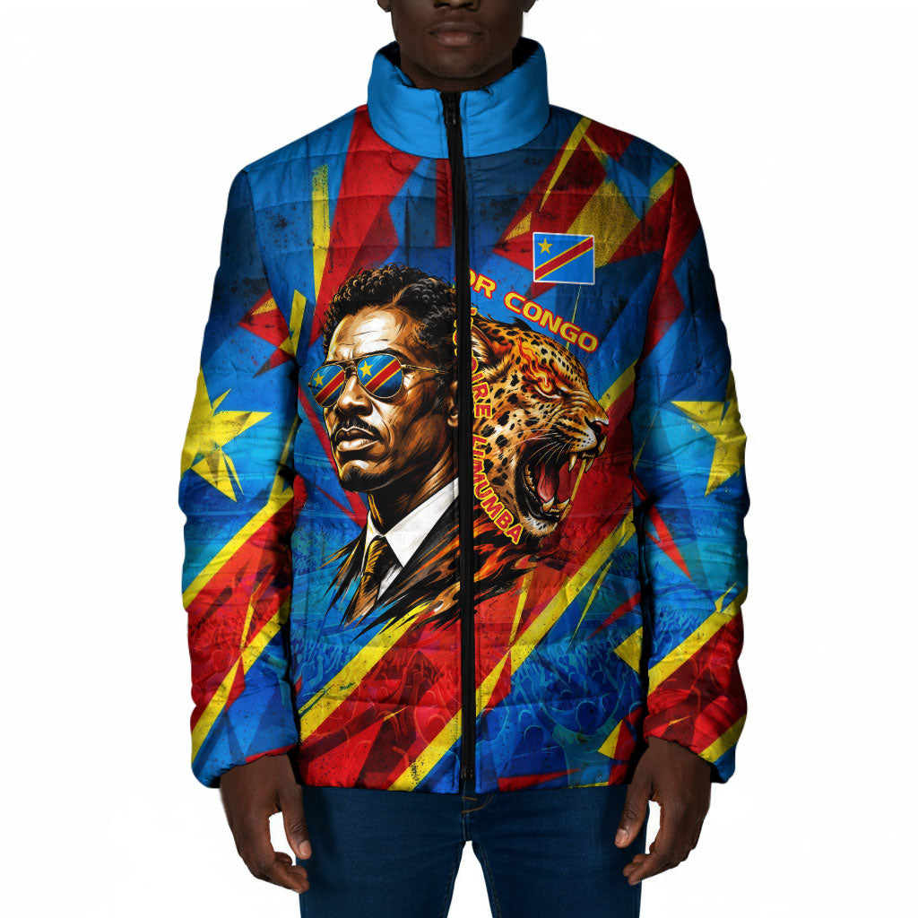 DR Congo Patrice Lumumba Football Victory Padded Jacket African Pride Leopard And Flag