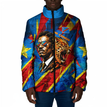 DR Congo Patrice Lumumba Football Victory Padded Jacket African Pride Leopard And Flag